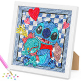 4 x Brand New EOBROMD Diamond Painting Stitch holding a doll, Cartoon Diamond Painting with Frame, 5D Diamond Painting Pictures Anime, Diamond Painting Pictures Arts Craft for Home Decor Gift 18x18cm - RRP €45.52