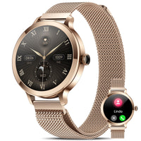 1 x RAW Customer Returns Smartwatch women with telephone function, small round 1.1 AMOLED always-on display IP68 waterproof fitness watch with menstrual cycle 300 DIY UI, 114 sports modes sports watch for Android iOS, rose gold - RRP €79.54