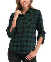 1 x RAW Customer Returns Enjoyoself women s checked shirt cotton lumberjack blouse long-sleeved button-down flannel shirt boyfriend checked blouse for everyday life Oktoberfest, green, S - RRP €26.99