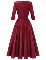 1 x RAW Customer Returns DRESSTELLS Women s 1950s Retro Vintage Rockabilly Dress Sparkle Festive Party Dresses Knee Length 3 4 Sleeve Ball Gown Elegant Evening Dress A-Line Pleated Skirt Glitter Burgundy 2XL - RRP €44.99