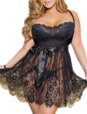 1 x RAW Customer Returns ohyeahlady Women s Negligee Sexy Lingerie Ladies Sexy Underwear Curvy Babydoll for Curvy Women Lace Nightwear Large Sizes V-Neck Nightdress Erotic Night Dress Black, XL-XXL - RRP €20.16