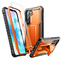 1 x RAW Customer Returns ExoGuard Samsung Galaxy S23 Case, Rubber Shockproof Heavy Duty Case with Screen Protector for Samsung S23, Built-in Kickstand Orange  - RRP €19.78