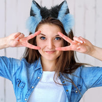 1 x RAW Customer Returns ZFKJERS Handmade Fur Fox Cat Ears Headband Fursuit Headwear Cosplay Costume Party Accessories Red Black  - RRP €17.14