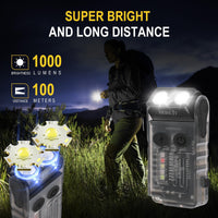 1 x RAW Customer Returns BORUIT V20 Mini Flashlights, 180 Rotatable Flashlight, 110dB Buzzer Alarm, 1000 Lumen Super Bright with 13 Modes, IP67 Waterproof, Magnetic Tail, for Camping Hiking Emergency Black  - RRP €36.47