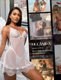 1 x RAW Customer Returns RSLOVE Sexy Lingerie for Women Lace Babydoll with Dressing Gown Night Dress Sleepwear White M - RRP €24.54