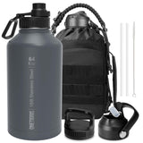 1 x RAW Customer Returns OneTigris stainless steel drinking bottle, water bottle 1.9L high capacity, sports bottle with good insulation effect for bicycle, camping, yoga, gym, airsoft, gray, 64OZ - RRP €43.99