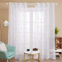 1 x RAW Customer Returns Deconovo Voile curtain linen look eyelet curtain transparent decorative curtain with embroidery leaf, 229x140 cm height x width , linen, set of 2 - RRP €30.5