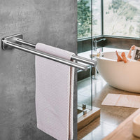 1 x RAW Customer Returns JS Towel Holder Stainless Steel Brushed Bathroom Towel Rail Two Arms Wall Mounted Bathroom Towel Holder 40cm - RRP €22.99