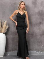 1 x RAW Customer Returns Missufe Evening Dresses Party Dress Spaghetti Straps Sleeveless Wrap Dress Women Slit Cocktail Maxi Long Wedding Ball Gown Black, Small  - RRP €48.99