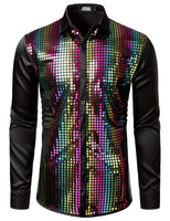 1 x RAW Customer Returns JOGAL Men s Sequin Shirt 70s Long Sleeve Disco Party Costume Rainbow Large - RRP €37.3