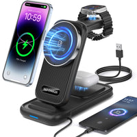 1 x RAW Customer Returns in 1 Mag-Safe Charging Station, Inductive Wireless Charger Stand, Fast Wireless Charger for Apple Watch and iPhone 15 14 13 12 Pro Max Air Pods Pro, Samsung Galaxy S24 S23 Watch, Buds - RRP €27.98