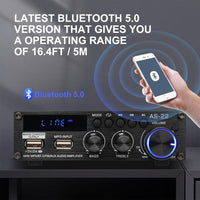 1 x RAW Customer Returns 600W Mini Amplifier, Stereo Receiver for Home Stereo System, 2 Channel Stereo with RCA USB FM, RMS 30W X 2, Bluetooth 5.0, Mini Amplifier for Speakers - RRP €45.59