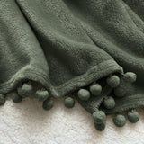 5 x Brand New LOMAO Pompom Fringe Flannel Blanket Lightweight Cozy Bed Blanket Soft Throw Blanket for Couch Sofa Suitable for All Seasons Dark Olive Green Approx - RRP €119.95