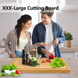 1 x RAW Customer Returns Extra Large XXXL Bamboo Cutting Board 60 x 40 x 3.2 cm, Larger Wooden Butcher Block for Meat, Vegetables, BBQ, Over the Sink Chopping Board with Handle and Juice Groove - RRP €68.84