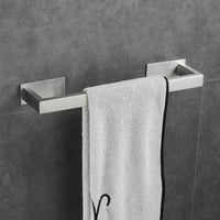 1 x RAW Customer Returns Beelee BA15601N-40 Stainless Steel Adhesive Towel Bar, Single Bar Towel Holder for Bathroom, Kitchen, Square Design, Brushed Nickel, 38.5cm - RRP €23.64