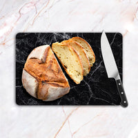 1 x RAW Customer Returns DESTALYA Cutting Board Tempered Glass - 20 x 30 cm Counter with Black Marble Pattern - Heat Tolerant Shatter Resistant Chopping Board - Decorative Tray for Kitchen Black S  - RRP €31.37