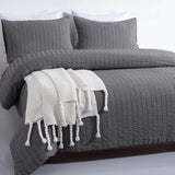 1 x RAW Customer Returns Vivilineneu bedding set seersucker 3-piece bed linen - duvet cover 220x240cm 2 pillowcases 50x75cm - with zipper light grey, 220 x 240cm  - RRP €33.56