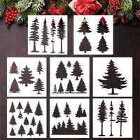 2 x Brand New Pack of 8 pine tree stencils, painting stencils, reusable template, painting stencils, pine tree stencils for painting on wood, holiday, DIY, wall, floor, decoration, 15 x 15 cm - RRP €12.0