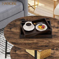 1 x Brand New Hanobe decorative tray, wooden tray, serving tray decorative plates, wooden, rectangular, black, brown, trays, 2 pieces, vintage wooden plates with handle, serving trays for candles, coffee table decoration - RRP €57.57