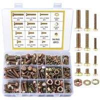 32 x Brand New Hexagon screws and nuts with washers, 128 pieces DIN 933 machine screws threaded screws with nuts and washers spring washers assortment kit - metric M6  - RRP €225.28