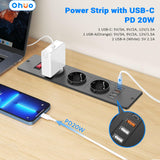 1 x RAW Customer Returns Table socket 3-way USB C PD 20W, Ohuo built-in power strip 3-way with 3 USB chargers, table socket USB C black with switch - RRP €31.01