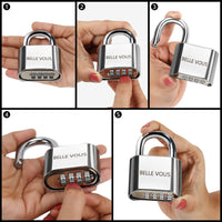 1 x RAW Customer Returns Belle Vous Pack of 4 Silver 4 Digit Combination Lock - 5.2 x 7.3 cm - Padlock Weatherproof Durable - Padlock Combination Lock for Indoor Outdoor Use, Lockers, Fences Gates - RRP €21.43