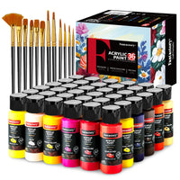 1 x RAW Customer Returns Fantastory acrylic paint set 60 ml x 36 colors with 12 brushes, premium non-toxic acrylic paint, non-fading, for canvas, wood, ceramics, fabric, for artists, adults and children - RRP €36.29