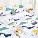 1 x RAW Customer Returns HOMEYA - Children s sheet set for 90 cm bed - 3-piece summer sheet set, 1 fitted sheet 90x190, 1 flat sheet 165x260 and 1 pillowcase 45x125 Dinosaurs  - RRP €18.73