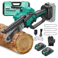 1 x RAW Customer Returns iDOO Mini Cordless Chainsaw for Pruning, Cutting Wood, Gardens, 6 Inch Electric Chainsaw, 4000 mAh Batteries, 3 Chains, Portable Electric Saw, Safety Lock - RRP €60.49