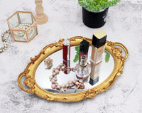 22 x Brand New Funerom Vintage 36.8 x 25.4 cm Decorative Mirror Tray, Makeup Organizer, Jewelry Organizer, Serving Tray Green Oval - RRP €448.8