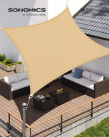 1 x RAW Customer Returns SONGMICS Awning 3 x 4 m, waterproof 665 mm water column, tear-resistant polyester, 93 UV protection, terrace, garden, balcony, rectangular, 2 m ropes, sand yellow GSH34EY - RRP €31.88