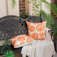 1 x Brand New Inhobbok Outdoor Cushion Cover 45x45 Waterproof Red Orange Monstera Leaves Waterproof Spring Summer Linen Cushion Covers Tropical Plants Set of 2 for Garden Bench Veranda Sofa Living Room - RRP €20.4