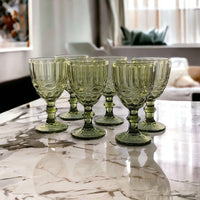 1 x RAW Customer Returns Vintage set of 6 colored wine glasses with embossing bow green 250 ml , drinking glasses, wedding glasses, champagne glasses, carafe, glass goblets, drinking glass, glass, wine glass, water glass, champagne glass - RRP €30.24