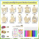 4 x Brand New 4BAOHUI Easter crafts for children, 264 pieces of wooden Easter pendants for painting, DIY Easter pendant wood painting, Easter pendant wood, Easter craft set with wooden pendant watercolor pen rhinestone eye bell rope - RRP €46.64