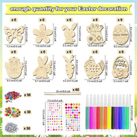 25 x Brand New 4BAOHUI Easter crafts for children, 264 pieces of wooden Easter pendants for painting, DIY Easter pendant wood painting, Easter pendant wood, Easter craft set with wooden pendant watercolor pen rhinestone eye bell rope - RRP €510.0