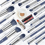 1 x RAW Customer Returns Makeup Brushes HEYMKGO 16pcs Premium Synthetic Hair Dark Blue Tapered Handle Kabuki Foundation Brush Makeup Brushes Set - RRP €11.51