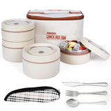 1 x RAW Customer Returns BELLE VOUS Thermal Container for Hot Food - Thermos for Hot Food - Thermos for Hot Pasta for Hot Food - Set of 5 Lunch Boxes with Cutlery - Lunch Box - Beige Steel Lunch Box - RRP €26.77