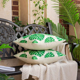 2 x Brand New Inhobbok Decorative Cushion Cover 45x45 Monstera Leaves Green Waterproof Linen Spring Summer Tropical Plants Seasonal Decoration for Home Garden Couch Living Room Set of 2 - RRP €40.8