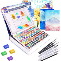 1 x RAW Customer Returns 120 professional watercolor paint set, including 12 fluorescent colors, 6 macron colors and 36 metallic watercolor paints, perfect watercolor sets for artists and adults - RRP €35.99