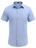 1 x RAW Customer Returns COOFANDY Oxford Shirt Men s Short Sleeve Linen Shirt Cotton Shirt Regular Fit Casual Shirt Leisure Shirt Light Blue XL - RRP €28.99