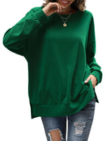 1 x RAW Customer Returns Florboom Women s Long Sleeve Round Neck T-Shirt with Side Slits, Dark Green, L - RRP €29.49