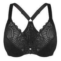 1 x RAW Customer Returns Lemorosy - Front Closure Bra for Women Basic Full Cup Bra with Padded Underwire Push up Plus Size 105C, Black - RRP €24.04