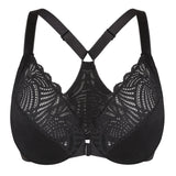 1 x RAW Customer Returns Lemorosy Women s Full Cup Bra Without Underwire Front Vershcluss Flower Bra Plus Size Black,100D  - RRP €24.0