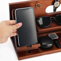 1 x RAW Customer Returns BELLE VOUS Docking Station with Wooden Cell Phone Holder - Wooden Pocket Tray for Bedside Coffee Table - Desk Organizer for Wallet, Watch, Keys and Gadgets - Gift Ideas for Men - RRP €26.99