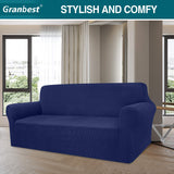 1 x RAW Customer Returns Granbest High Stretch Sofa Cover Modern Sofa Throw Jacquard Elastic Sofa Cover for Living Room Protector for Dogs Pets 3 Seater, Dark Blue  - RRP €33.59