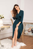 1 x RAW Customer Returns Ekouaer Women s Silk Robes Long Bridesmaid Wedding Party Satin Robes Sleepwear with Pockets Microfiber Bathrobe Women, Blue Green, L - RRP €29.99