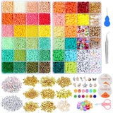 16 x Brand New 12700 pieces bead set, make your own bracelets for bead set with 3mm colorful glass beads 6mm clay beads, beads for threading set - RRP €241.92