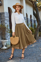 1 x RAW Customer Returns Women s Summer Cottagecore Dress Elegant with Pocket Knee-Length Fairy Swing Skirt Khaki XXL - RRP €33.26