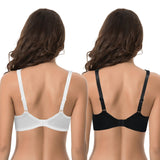 1 x RAW Customer Returns Curve Muse Plus Size Unlined Underwire Lace Bra with Padded Shoulder Straps-2 Pack-Black,White-95E-V2 - RRP €35.34