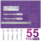 1 x RAW Customer Returns Miuzei cutting mat set A3 with 55pcs craft knives and steel ruler, self-healing purple craft mat cutting mat craft drawing mat craft scalpel craft mat - RRP €19.67